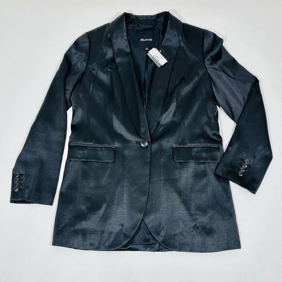 Madewelll Soft Satin Oversized One Button Blazer True Black Size 2 NWT $188 - Picture 6 of 12